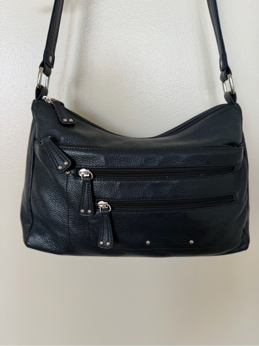 STONE & CO Leather Navy Blue Multi Zipper Shoulder Bag